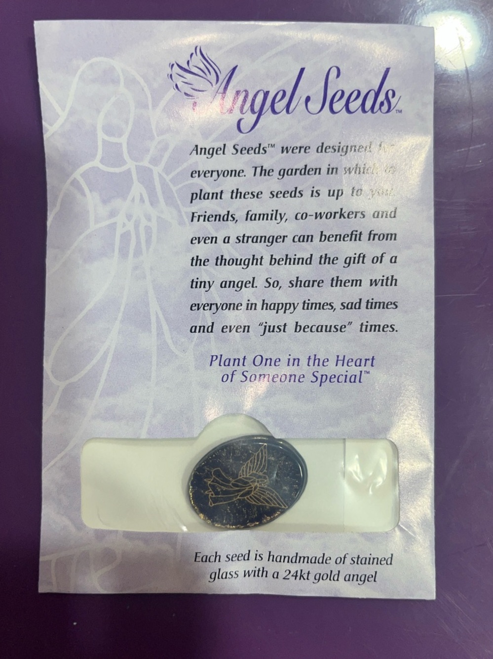 Vintage Angel Seeds Stained Glass 24kt Gold Pocket Token Charm & Card Gift